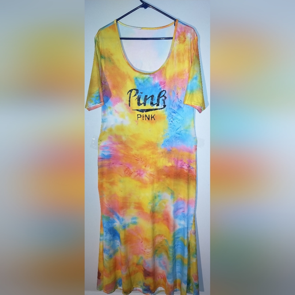 Tie died multi color print dress